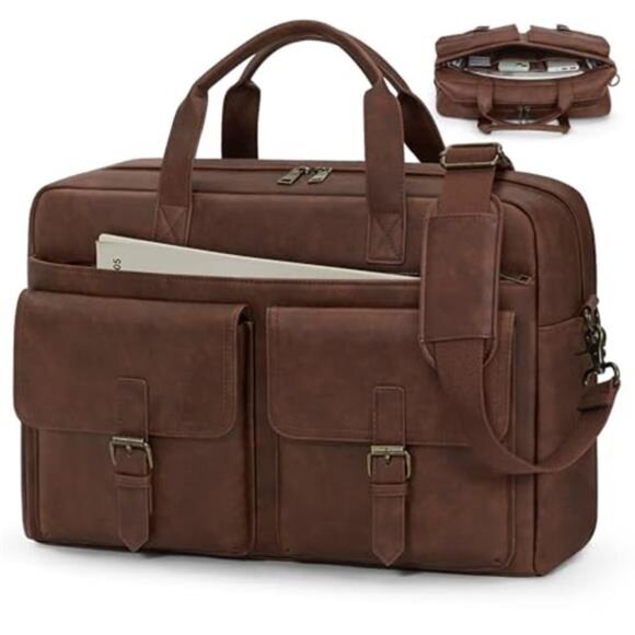 Men's Messenger Bag 16 Inch Leather Laptop Bag Briefcase Vintage Satchel Bag